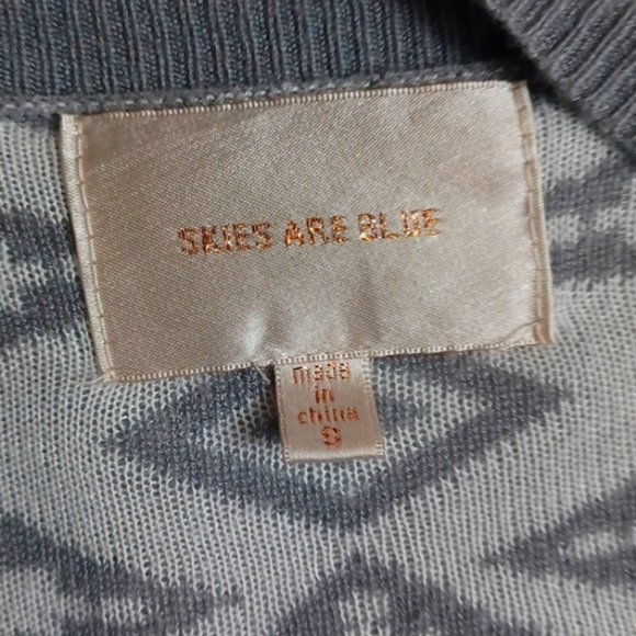 Skies Are Blue Gray Aztec Carnigan 3/4 Sleeve Light Sweater S - Picture 4 of 8